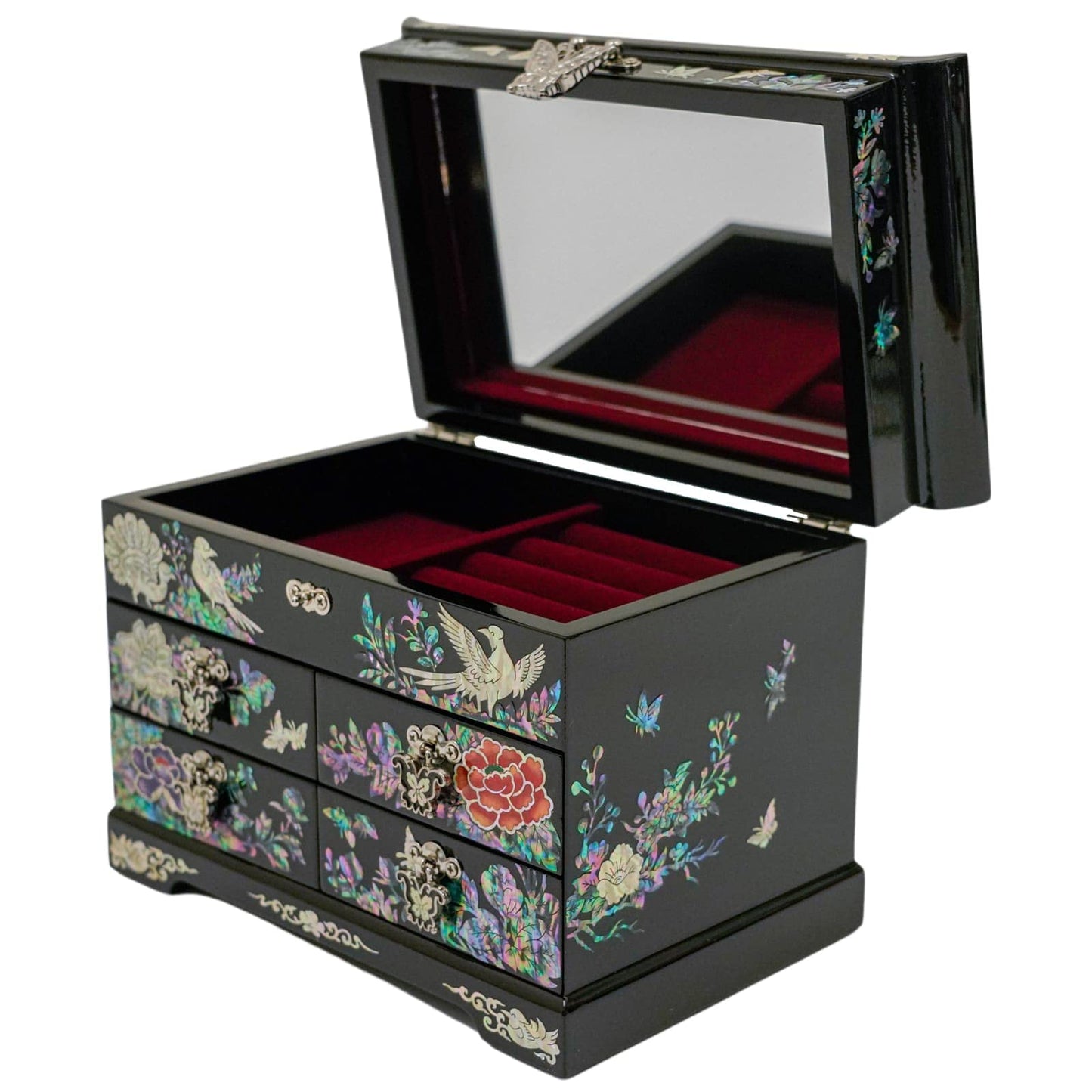 February Mountain Mother of Pearl Wooden Jewelry Organizer Box – Jewelry Storage Box for Women, Features Spacious Drawers, Ideal for Rings, Bracelets, Watches, Chains, Accessories (Peacock)