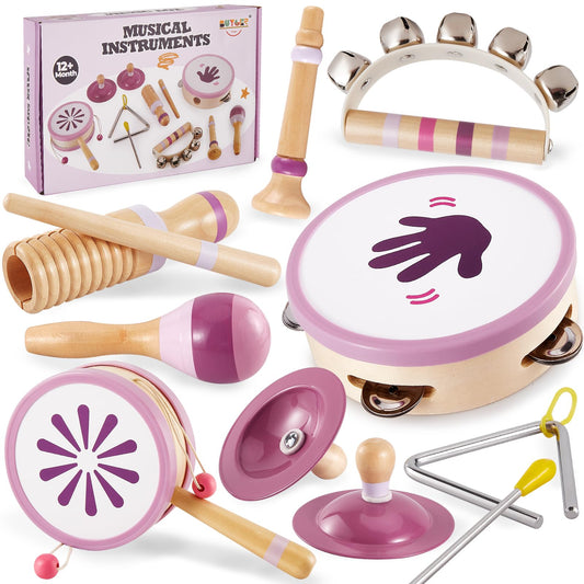 BUYGER Wooden Musical Instruments for Toddler 1-3, Baby Montessori Percussion Instruments Toys Music Educational Birthday Gifts for Ages 1 2 3 4 5+ Years Old Preschool Kids Boys Girls