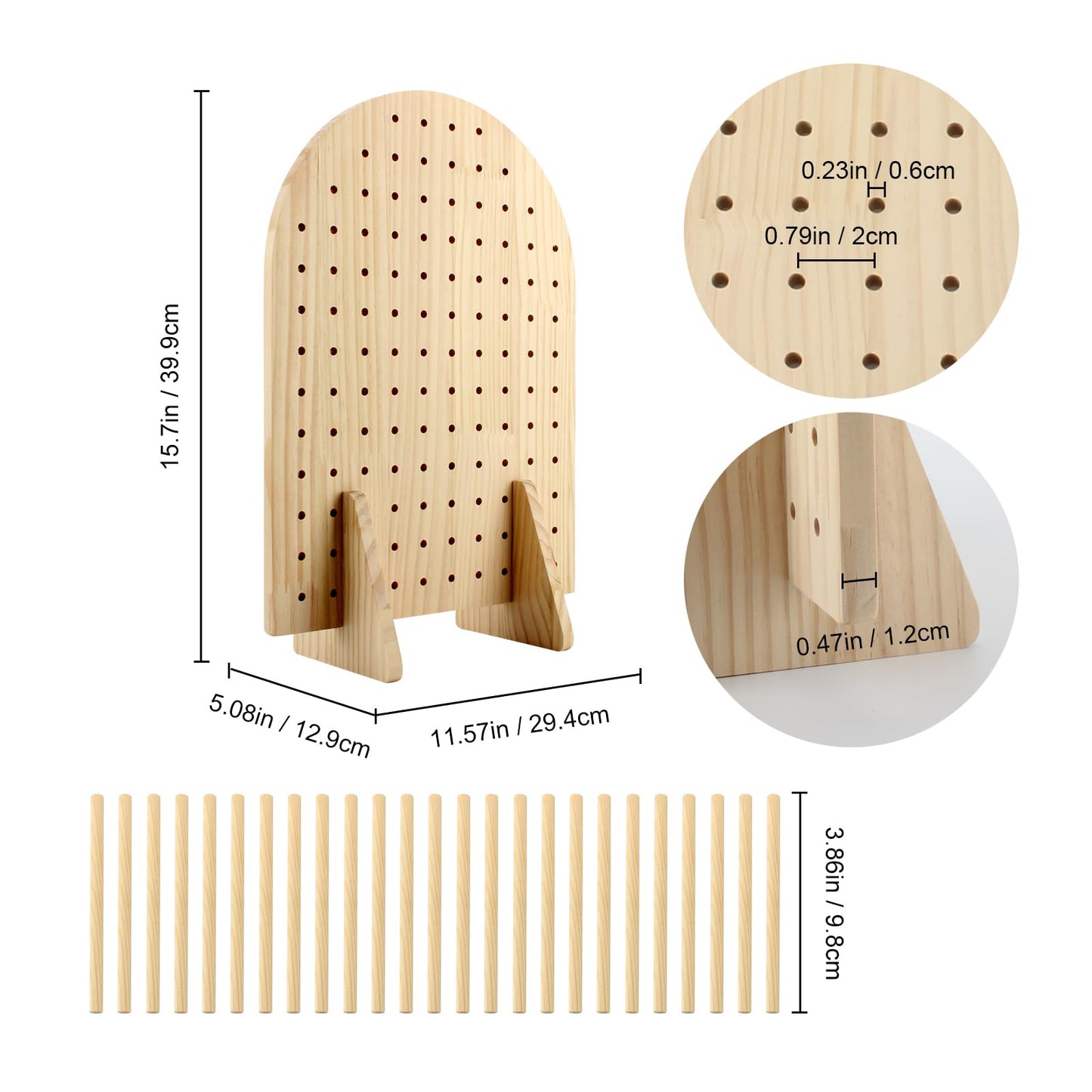 Wooden Pegboard Display Stand with 25 Pcs Dowel Rods, Pegboard Accessories Rack, Keychain Jewelry Display Stand for Vendors, Oval Pegboard Stand for Jewelry, Craft Shows, Necklace Pin, Earrings
