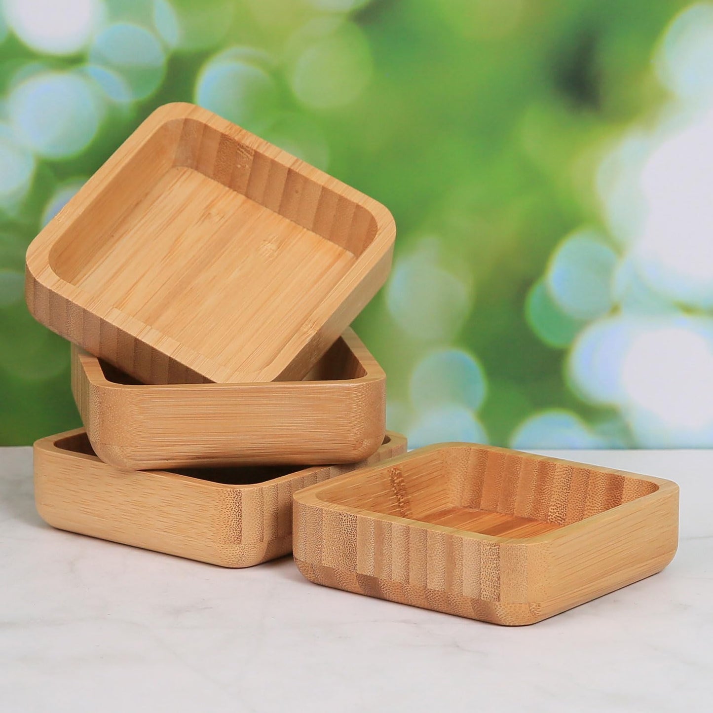 ZTHapwa Bamboo Wooden Bowls Set, 4-inch Square Snack Bowls for Appetizers, Dips, Nuts Desserts and More, Small Reusable Wooden Serving Bowl for Dinner Party and Entertaining, Eco Friendly (4 Pcs)