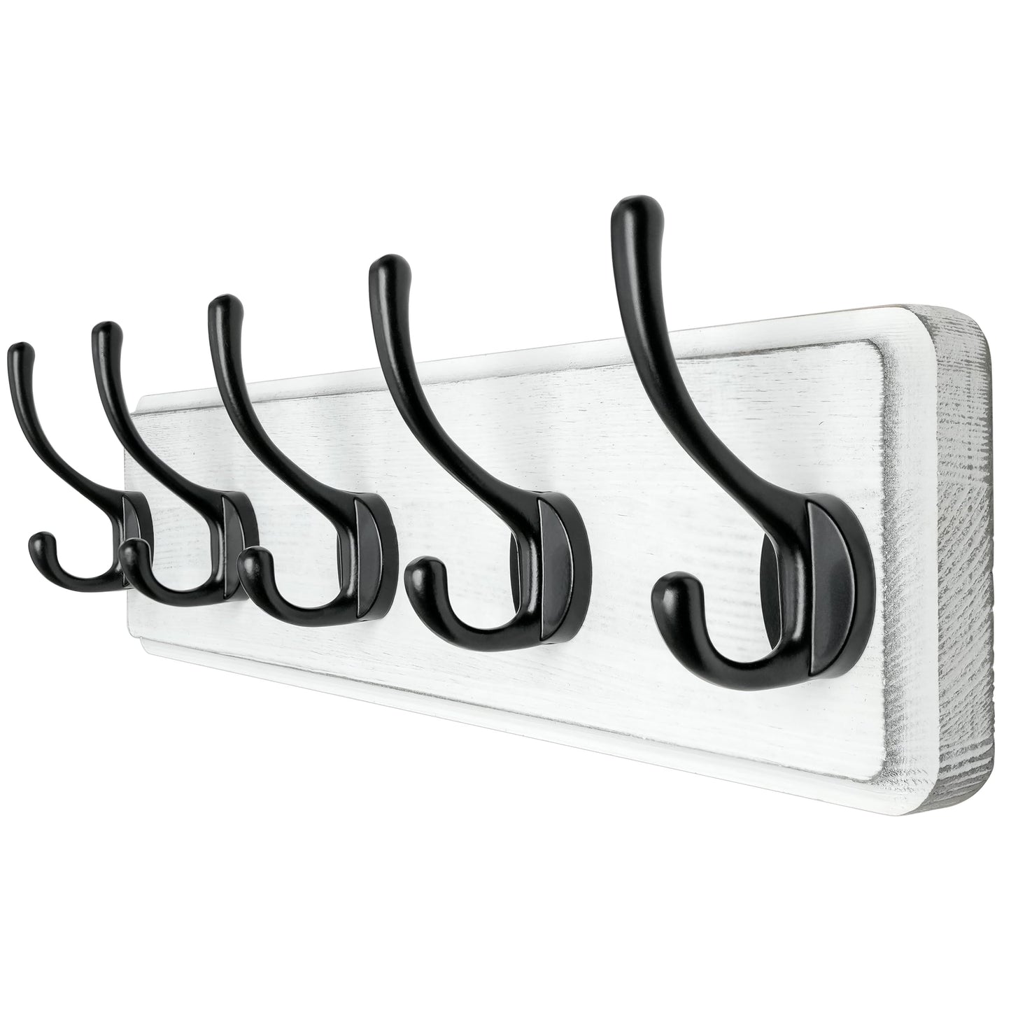 Dseap Coat Rack Wall: Patented, Heavy-Duty, 17.4" Long 5-Double-Hooks Wooden Wall Mounted Coat Rack Coat Hanger Hook Rail for Winter Coats Hat Jacket Clothing, White & Black