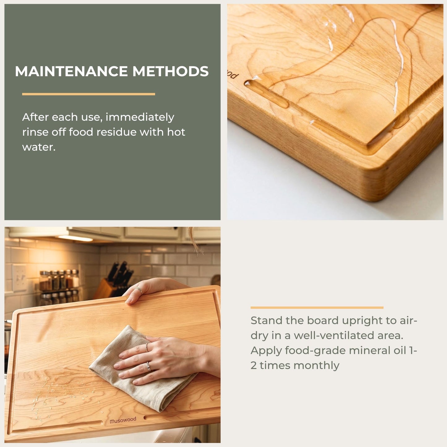 muso wood Maple Wood Cutting Board 18"x12" - 1" Thick, Wooden Kitchen Chopping Board with U-Shaped Juice Groove & Handle, Heavy Duty Cutting Board for Vegetables, Meat, Fruits