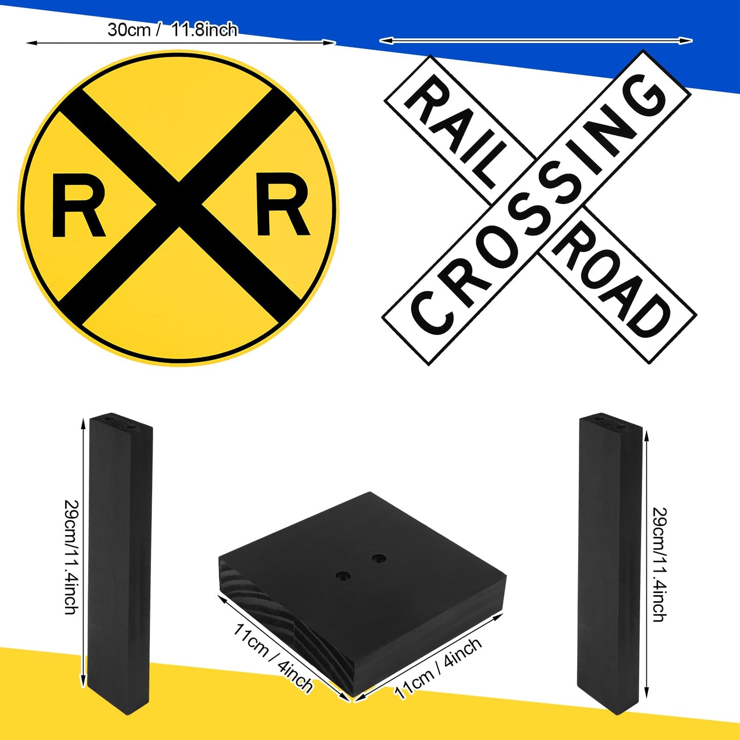 Yousoontic 2 Sets 30 Inch Tall Train Birthday Party Garden Decor Corrugated Plastic Railroad Crossing Sign with Wooden Stakes Chugga Chugga Two Two Party Decor Track Crossing Sign for Photo Booth Prop