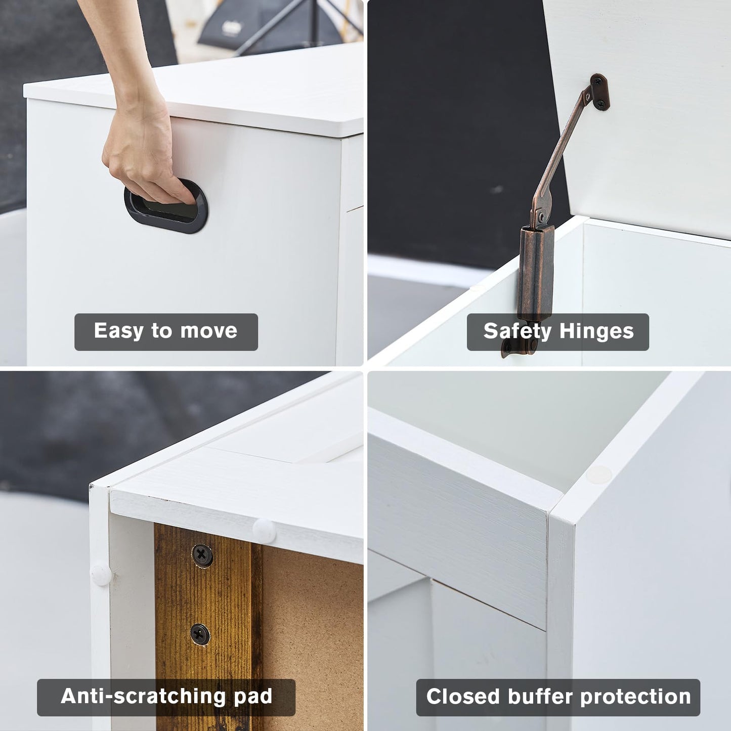 XDliv 47.2” Storage Bench,Extra Large Wooden Storage Chest with 2 Safety Hinges,entryway Bench,Blanket Storage,Shoe Storage Bench for Entryway,Bedroom,Living Room,Easy Assembly. (White, 47.2x15.7x19)