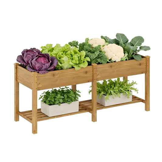 72x24x30.7in Wood Raised Garden Bed with Legs Wooden Planter Box with Storage Shelf Elevated Wood Planter Box for Vegetables Flowers Herbs Garden Planter for Backyard Patio Balcony (Brown, Large)