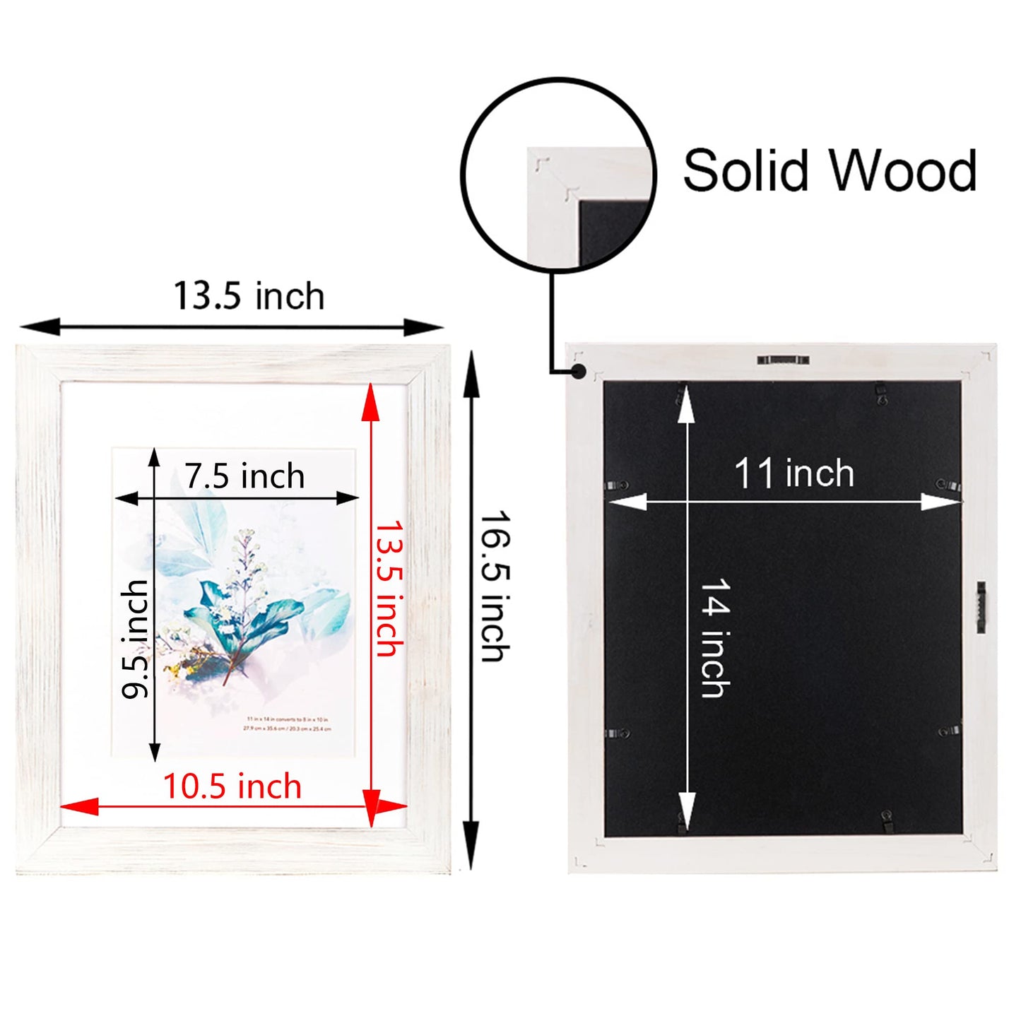 KAIWIN 100% Solid Wood White 11x14 Picture Frame 3 Pack Display Picture 8x10 with Mat, Rustic Wooden Photo Frames for Wall Mounting