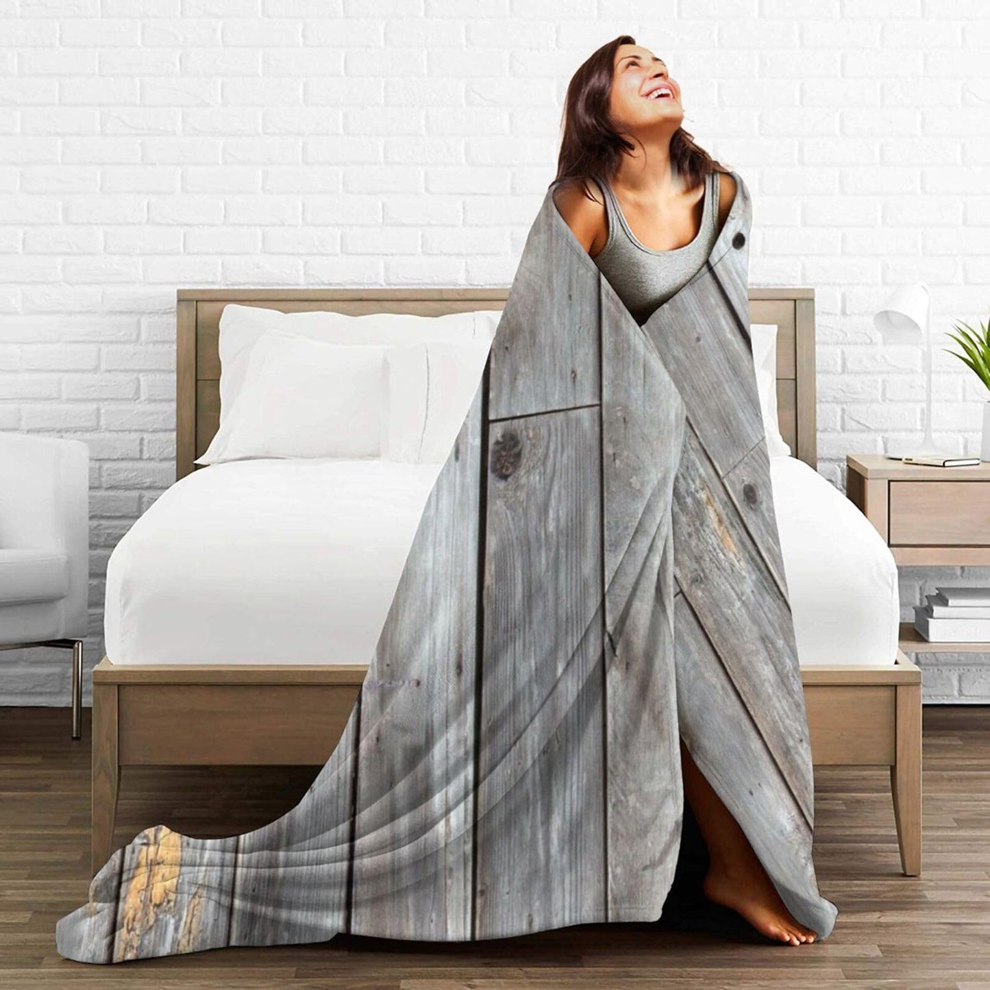 50"X40" Weathered Wooden Planks Texture Soft Flannel Blanket - Lightweight and Quick Drying, Used for Home, Travel, Camping
