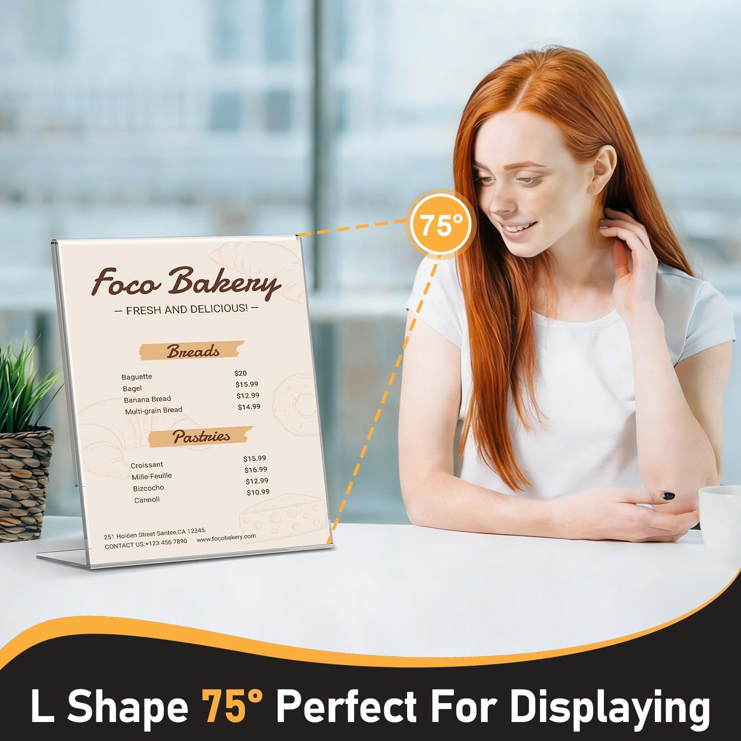 EthPul 13 Pack Acrylic Sign Holder 8.5x11, L-Shape Clear Plastic Display Stands for Tabletop, Slanted Back Menu Flyer Paper Photo Picture Frame Display Stand for Restaurants Office Store Show Fair