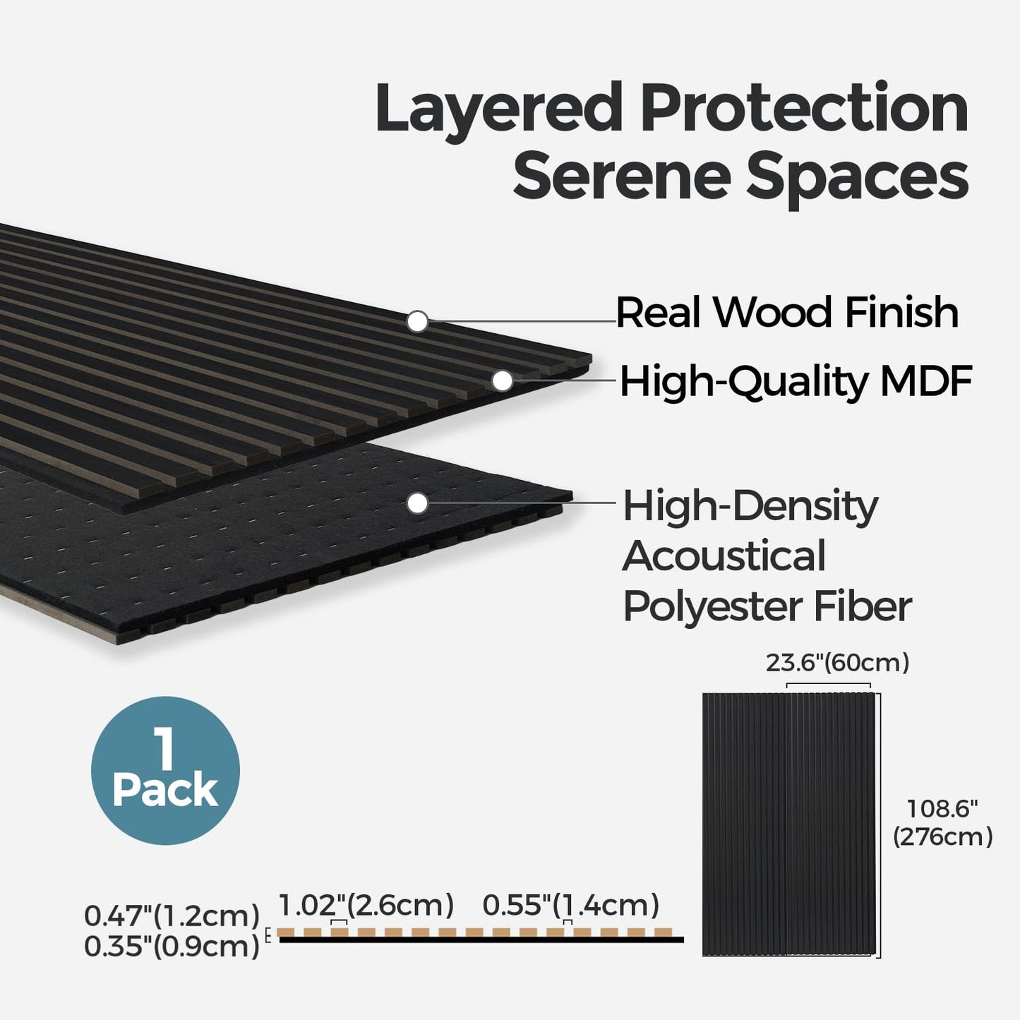AKUMAX Foldable Wood Panels-3D Slat Wall Panelling for Wall-Ceiling and Sound Absorbing - Wooden Wall Panels for Living Room, Bedroom-Fire Retardant & FSC-109x24Inches(Black Oak)