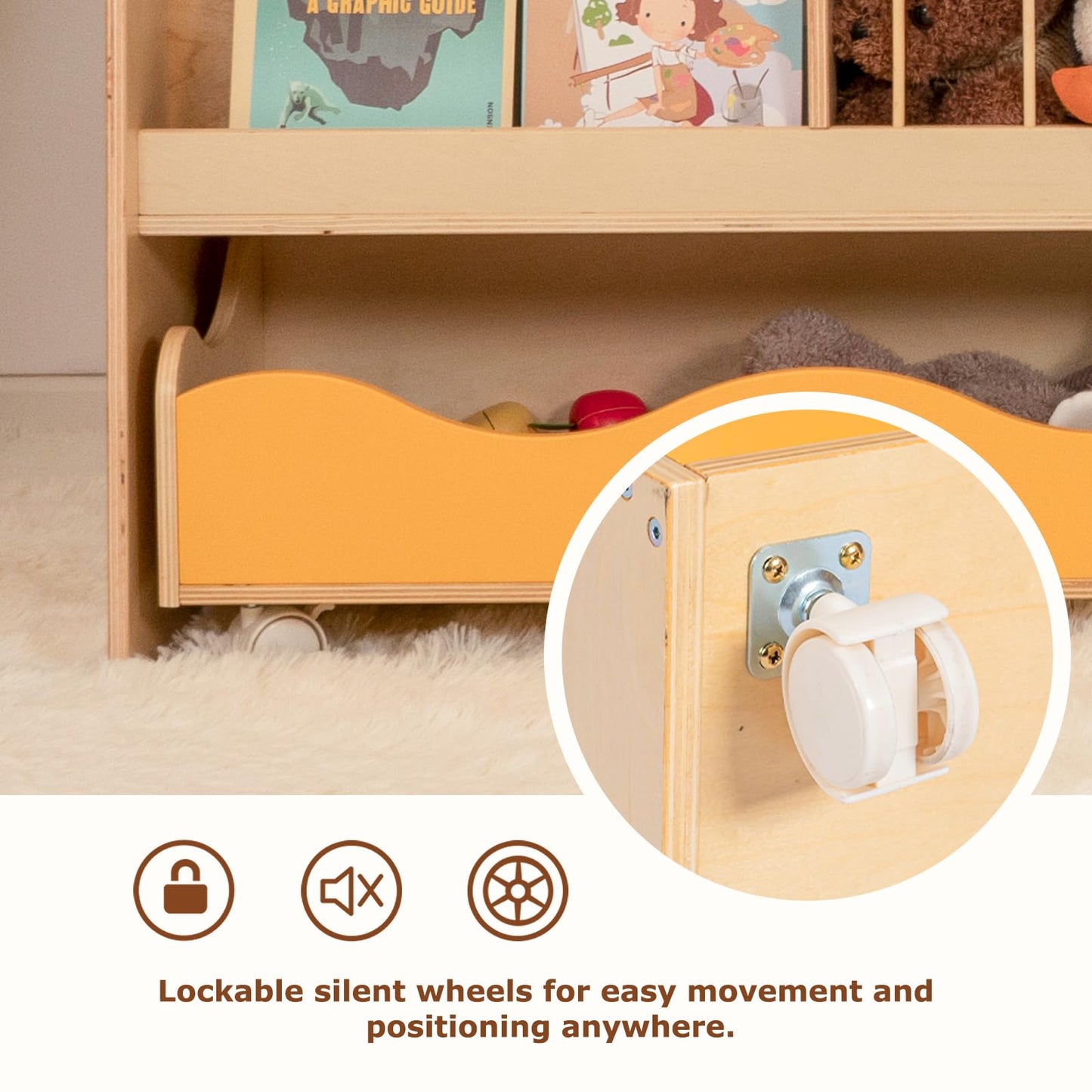 Zoolino 3-in-1 Kids Bookshelf and Toy Storage Organizer, Wooden Book Shelf for Kids Rooms with Large Stuffed Animal Storage & Removable Bins, Space-Saving Nursery Furniture for Toddlers, Natural