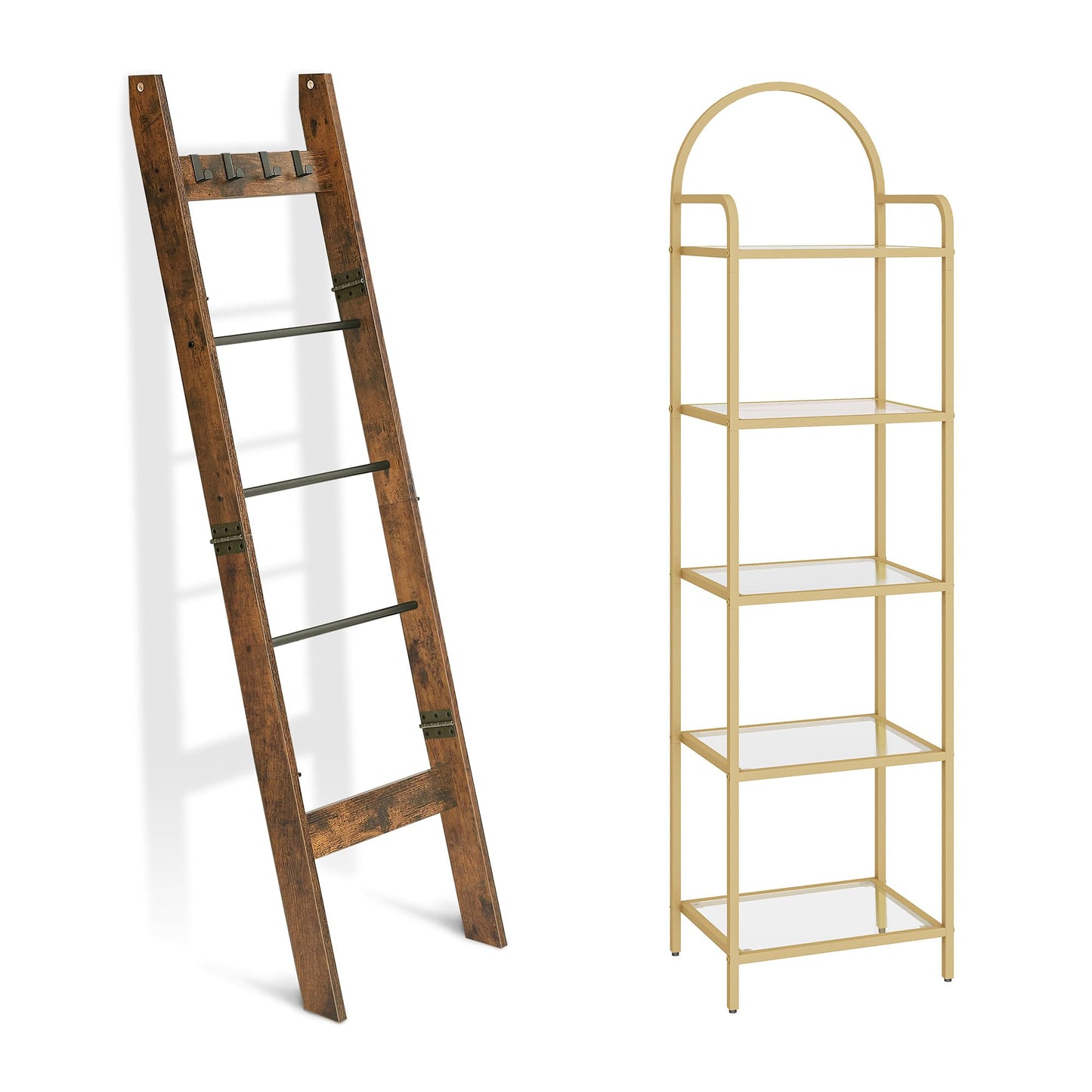 Hzuaneri Blanket Ladder and Glass Bookcase