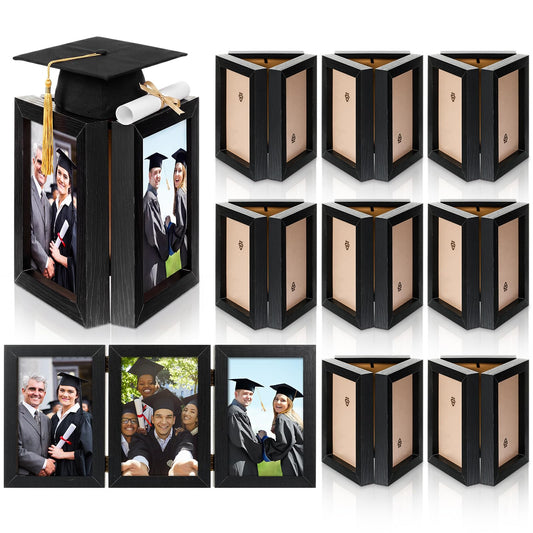 Jetec 8 Pcs Graduation Centerpieces for Tables 4 x 6 Inch Wooden Picture Box Centerpieces Triple Picture Frame Vertical Wood Folding Display Decoration Gift for 2026 Congrats Grad Party Wedding
