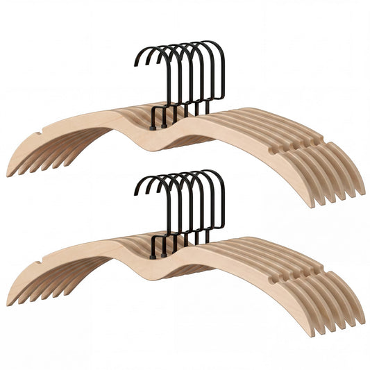 StorageWorks Wooden Hangers 12 Pack, Wood Coat Hanger with No Bump Shoulder, Short Neck Space Saving Hangers for Sweaters, Shirts, Dress, Natural Wood Color