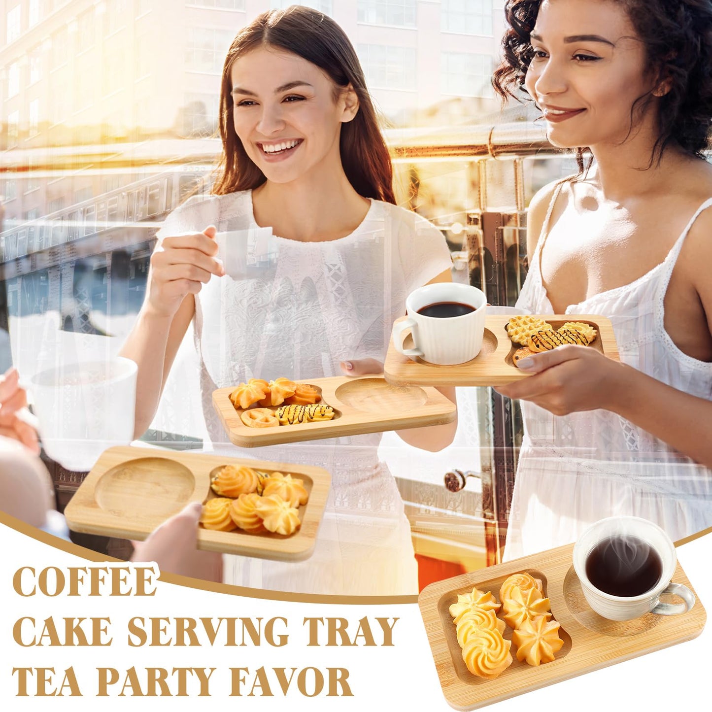 Beeveer 6 Pcs Bridal Shower Gift for Guests Wood Individual Tray Coffee Cake Serving Tray Wooden Platter Charcuterie Cutting Board Plate for Tea Coffee Fruit Food Housewarming Wedding Gift(Classic)