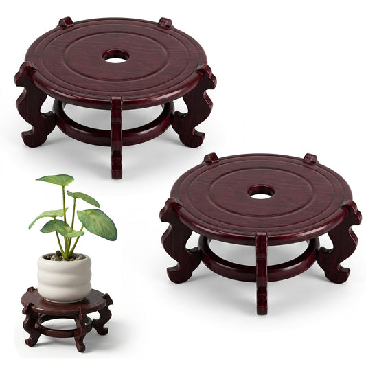 kuyeyzu 2 Pcs Wooden Plant Stands Chinese Plant Stand Indoor Oriental Display Base for Vase Fishbowl Flower Pot Lamp Redwood Vintage Rack Decor 6.5x3.35 Inch