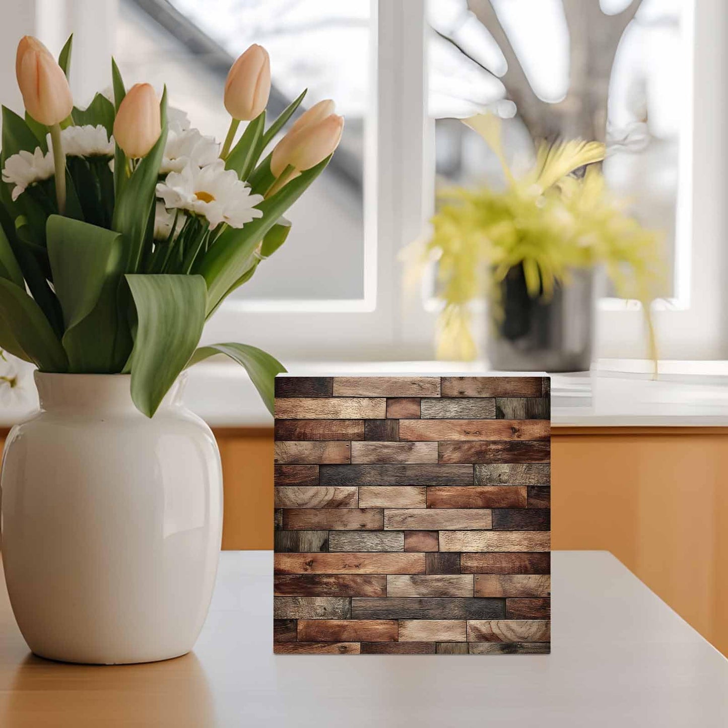 Wood Box Sign Desk Decor Farm Brown Wooden Plank Square Boxes Sign, Retro Country Wood Grain Wooden Block Box Sign Decoration for Home Wall Tabletop Shelf Office Decor,6x6IN