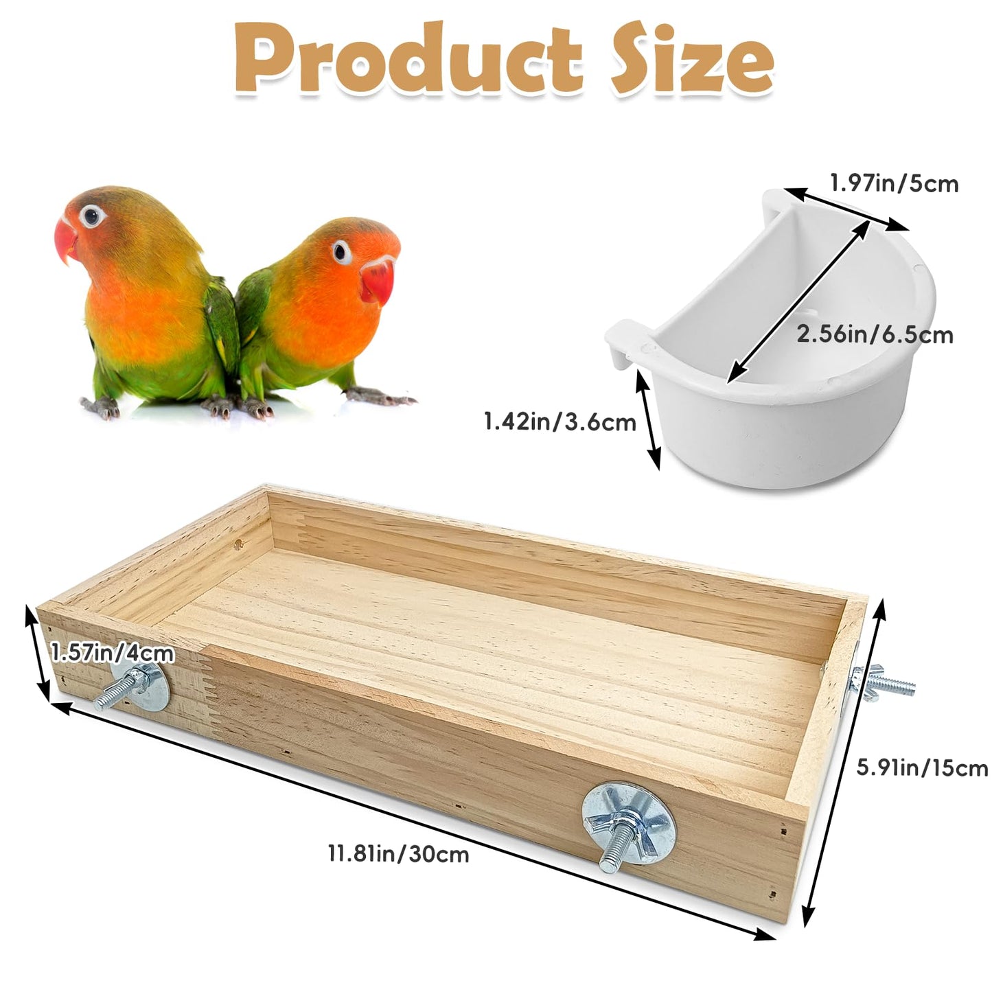 BNOSDM Wooden Bird Feeder for Cage Natural Wood Bird Foraging Box Food Dish for Small to Medium Birds Parrot Feeding Cups for Cockatiel, Lovebird, Parakeet, Budgies (Large)