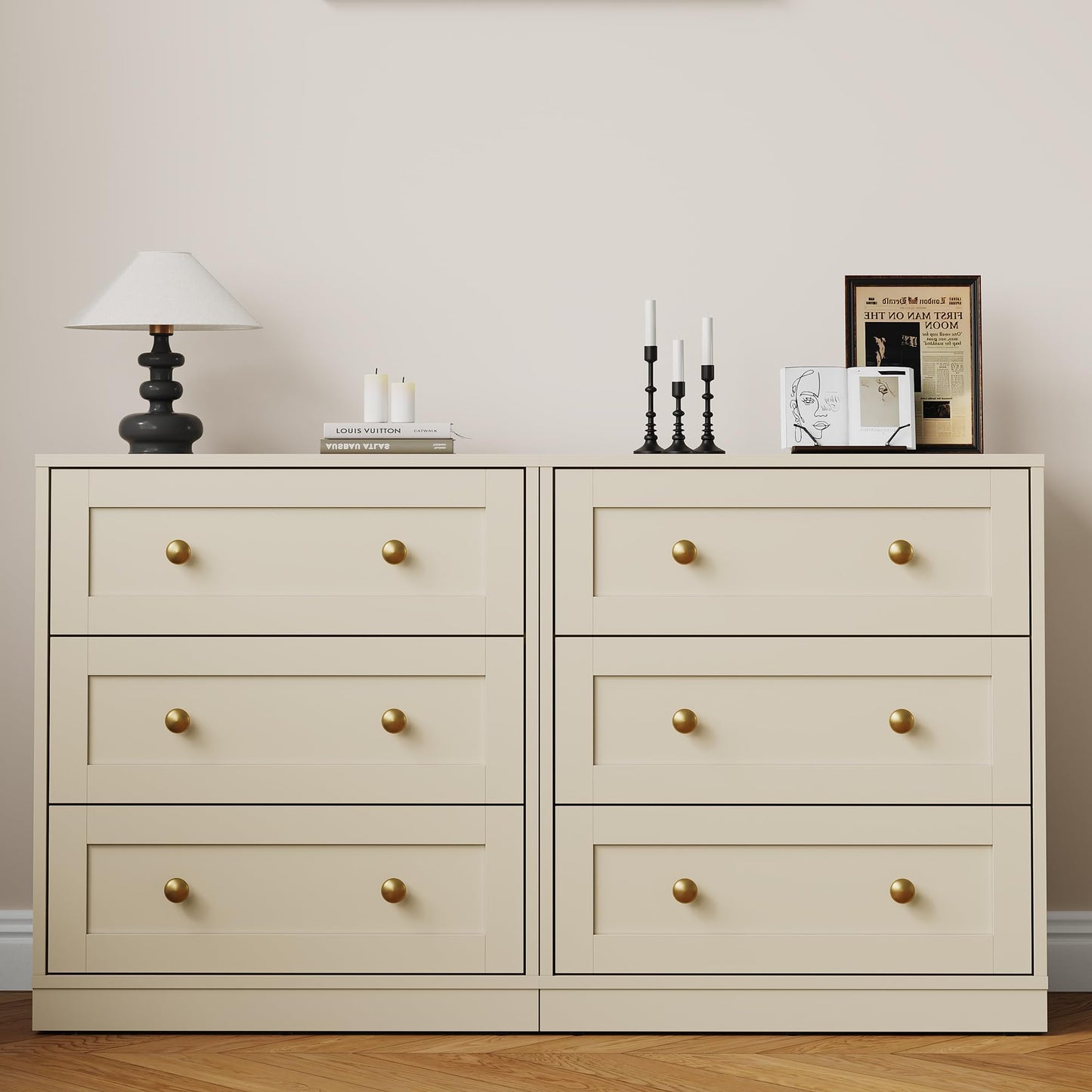 RoyalCraft Small 3 Drawer Dresser Set of 2, Beige Dresser for Bedroom, Wood Nightstand with Drawers, Modern Chest of Drawers for Closet, Living Room, Entryway