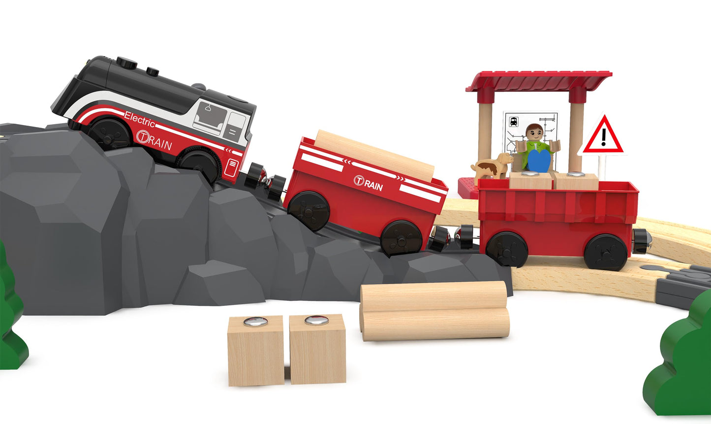 Battery Operated Train for Wooden Track, Motorized Train for Toddlers 3+ Years Old, 3Pcs Trains Toy Set Electric Trains Compatible with Thomas, Brio, Chuggington, Melissa and Doug