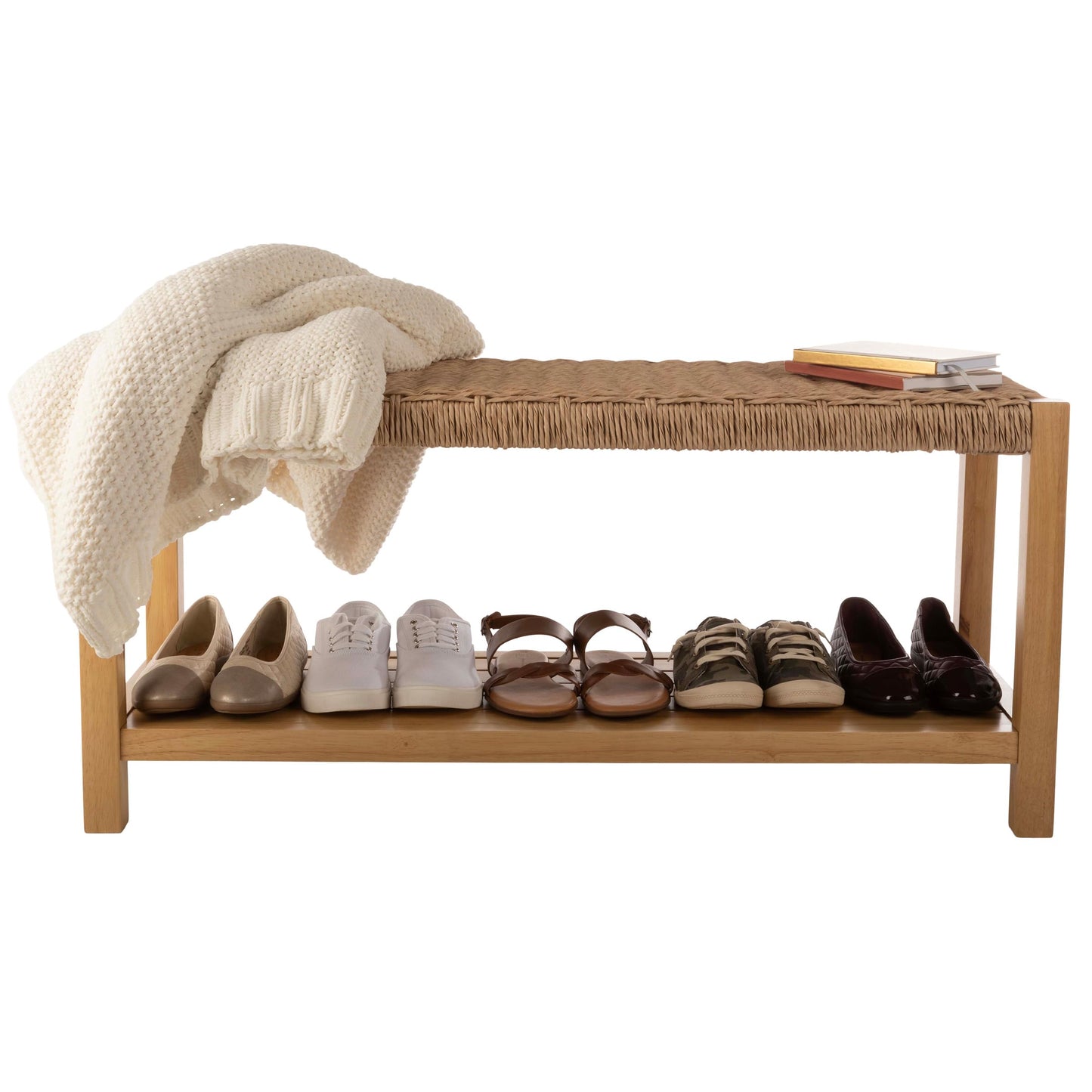 Alaterre Furniture Newport 40 Inch Solid Wood Entryway Bench - Modern Farmhouse Indoor Decorative Bench with Handcrafted Woven Rope Seat - Furniture for Entryway, Dining Room, or Kitchen (Light)