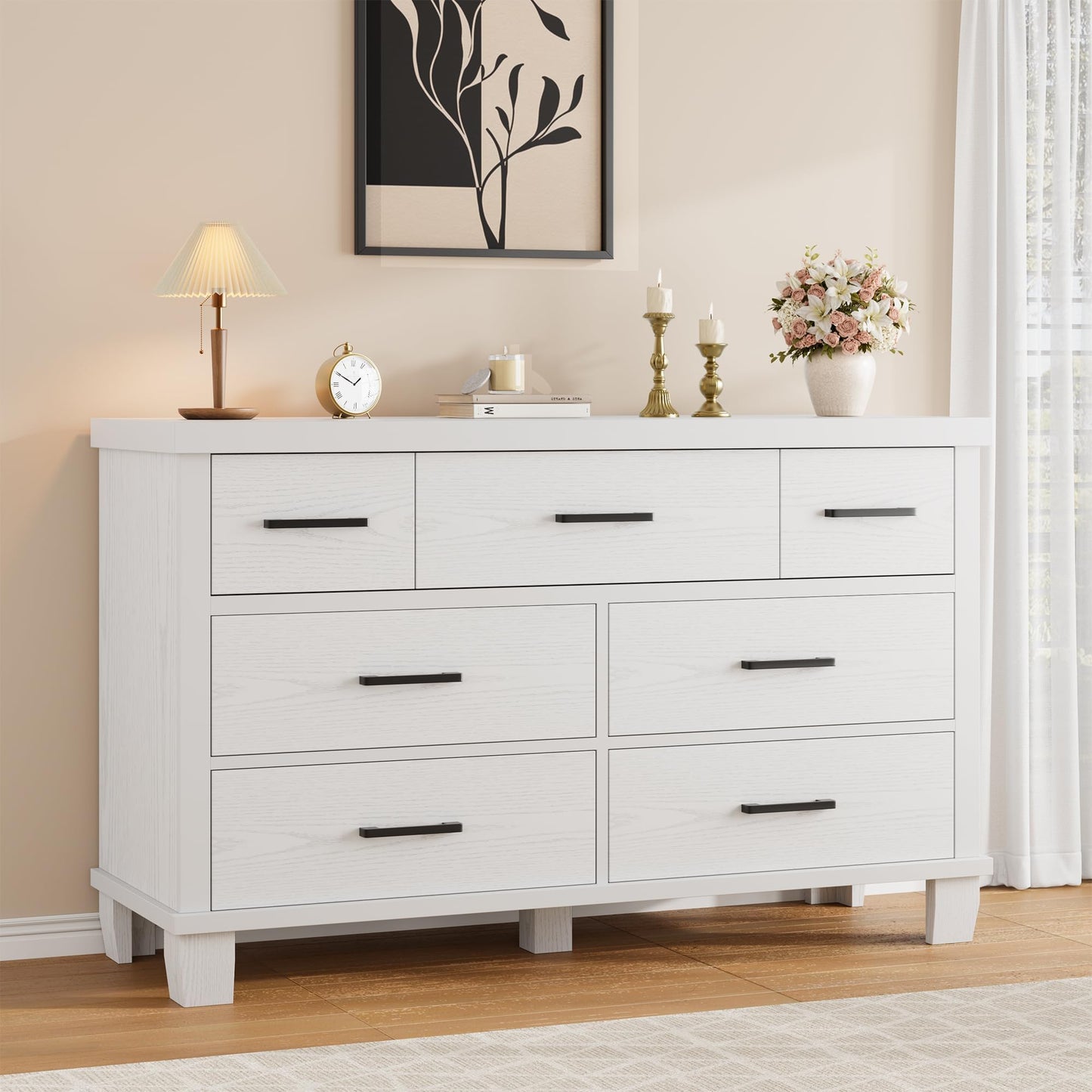 Garvee Dresser for Bedroom with 7 Drawers, 51" Wooden Dressers & Chests of Drawers with Metal Handles, TV Stand, Horizontal Dresser for Bedroom, Closet, Nursery, and Entryway
