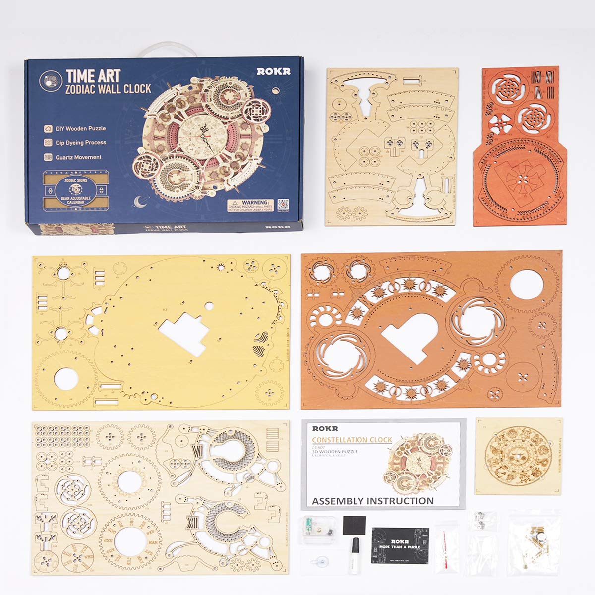 ROKR 3D Wooden Puzzle Clock Model 12"– DIY 168 PCS Mechanical Model Kit Toys Home Decor Elegant Gifts for Teens/Adults