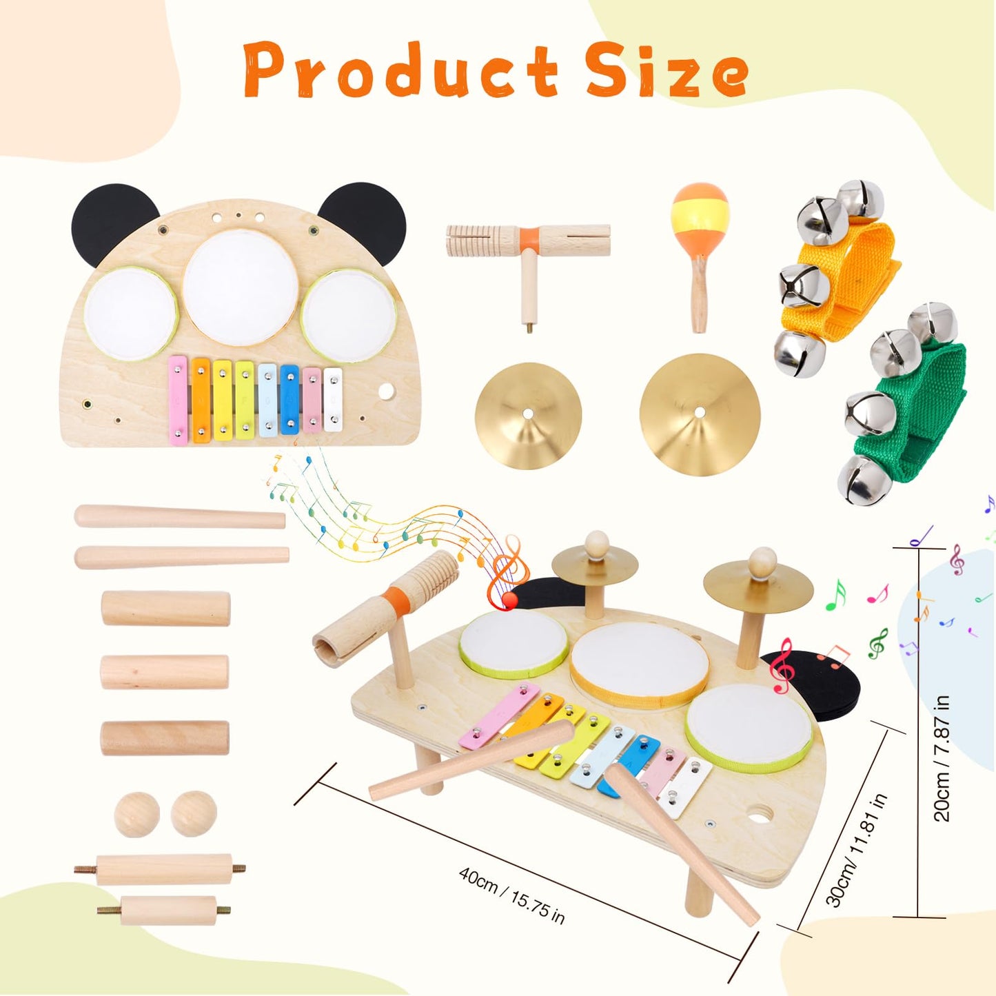 Kids Drum Set, Montessori Musical Instruments for Toddlers 1-6, Wooden Toys Montessori Music Table, Xylophone Drum Kit, Birthday for Boys Girls