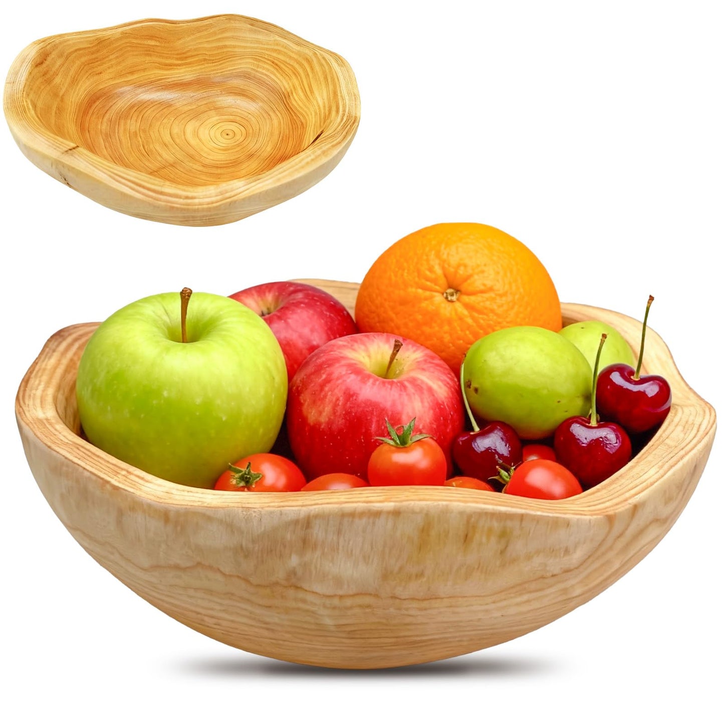 Fakindiy Handmade Wooden Decorative Fruit Bowl 8-10in - Irregular Wood Bowl for Kitchen Counter,Wooden Serving Bowl for Salads Snacks Keys and Home Decor (8-10in/20-24cm)