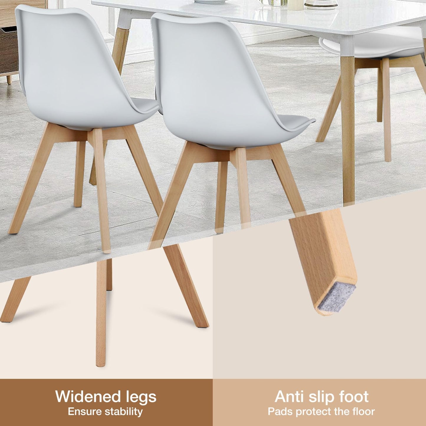 OLIXIS Dining Chairs Set of 4, PU Leather Upholstered Kitchen Chairs with Solid Wood Legs, Mid Century Modern Accent Chair for Living Room, Bedroom, Patio, White