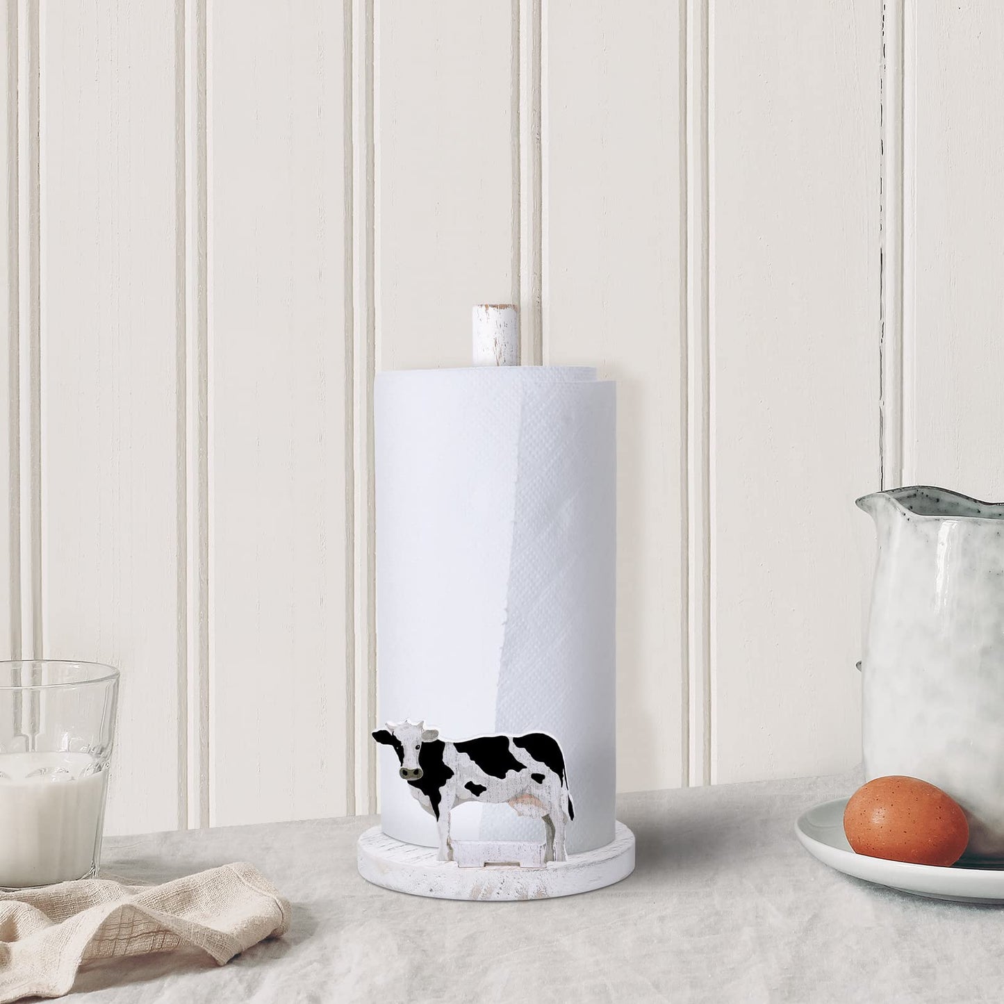 Yetene Cow Paper Towel Holder Cow Kitchen Decor Wooden Farmhouse Paper Towel Holder Countertop Kitchen Accessories Farm Rustic Home Bathroom Living Room Table Decor Gifts