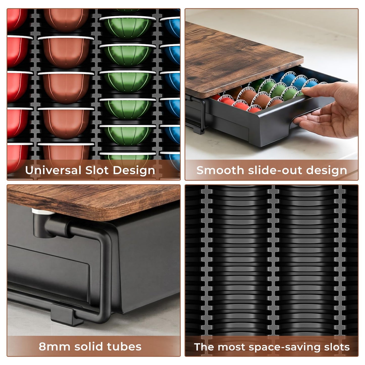 EVERIE Wooden Coffee Pod Storage Drawer for Nespresso VertuoLine Capsules, Large Capacity Countertop Coffee Station Organizer, Rustic Brown