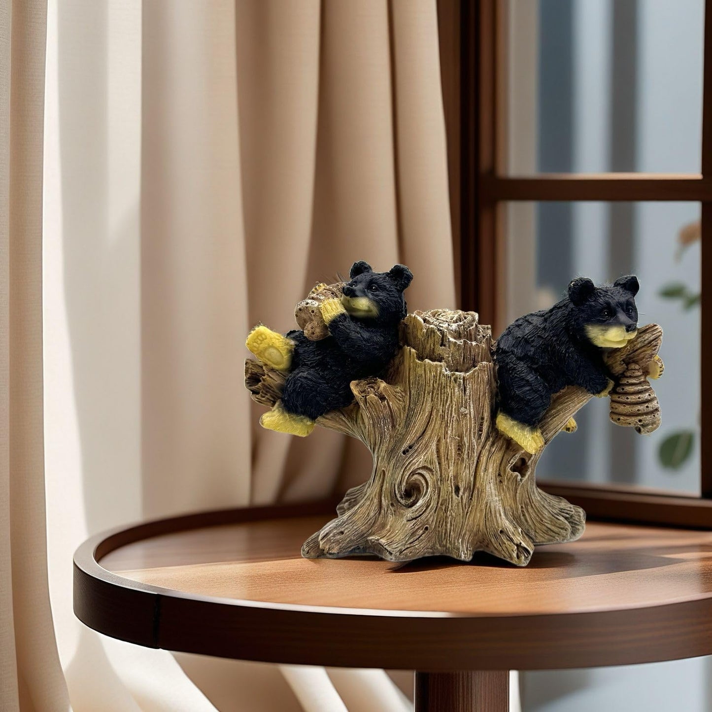 SHTWX 2 Black Bears on Branch Statue Figurine Sculpture Resin Collectible Gifts for Bear Lover Office Home Decor Desk Accessories Decoration Garden Figurines Outdoor Decor