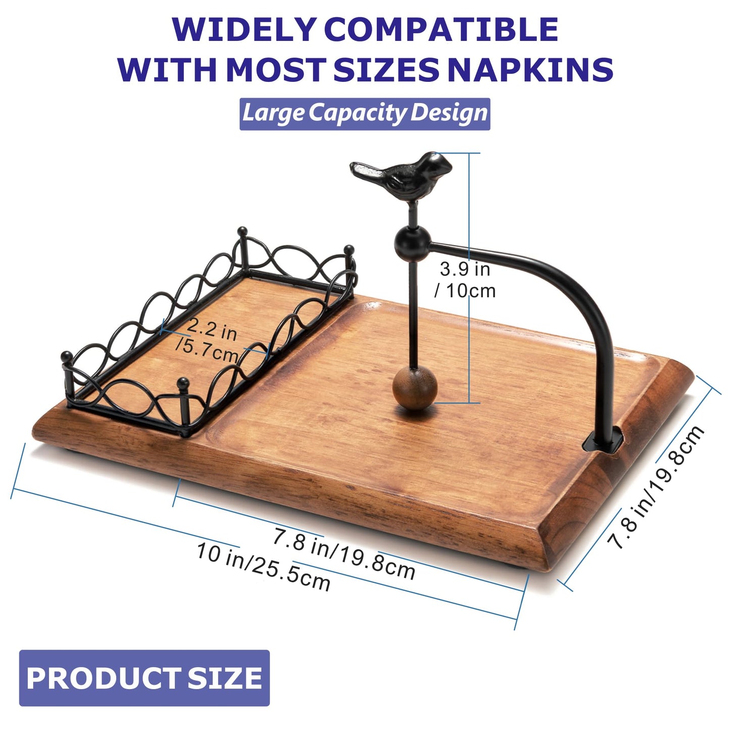 Charming Wooden Napkin Holder with Bird Design – Includes Space for Salt and Pepper Shakers – Multifunctional Black Napkin Holder for Table, Kitchen & Outdoor Use