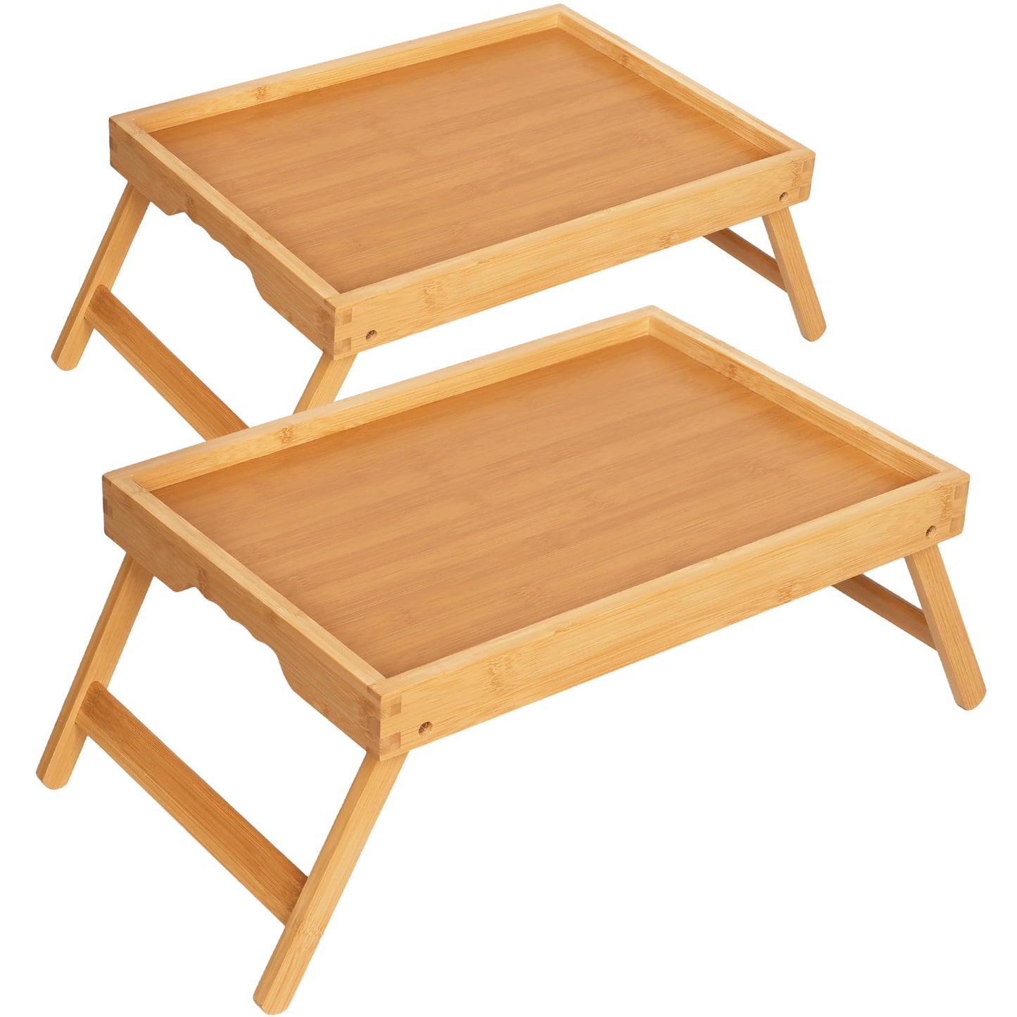 Breakfast Tray with Folding Legs Set of 2, Bamboo Bed Tray Table 15.7" Foldable TV Dinner Tray with Ergonomic Wave Handles for Bed Couch Sofa, Breakfast, Snacks, Coffee, Natural