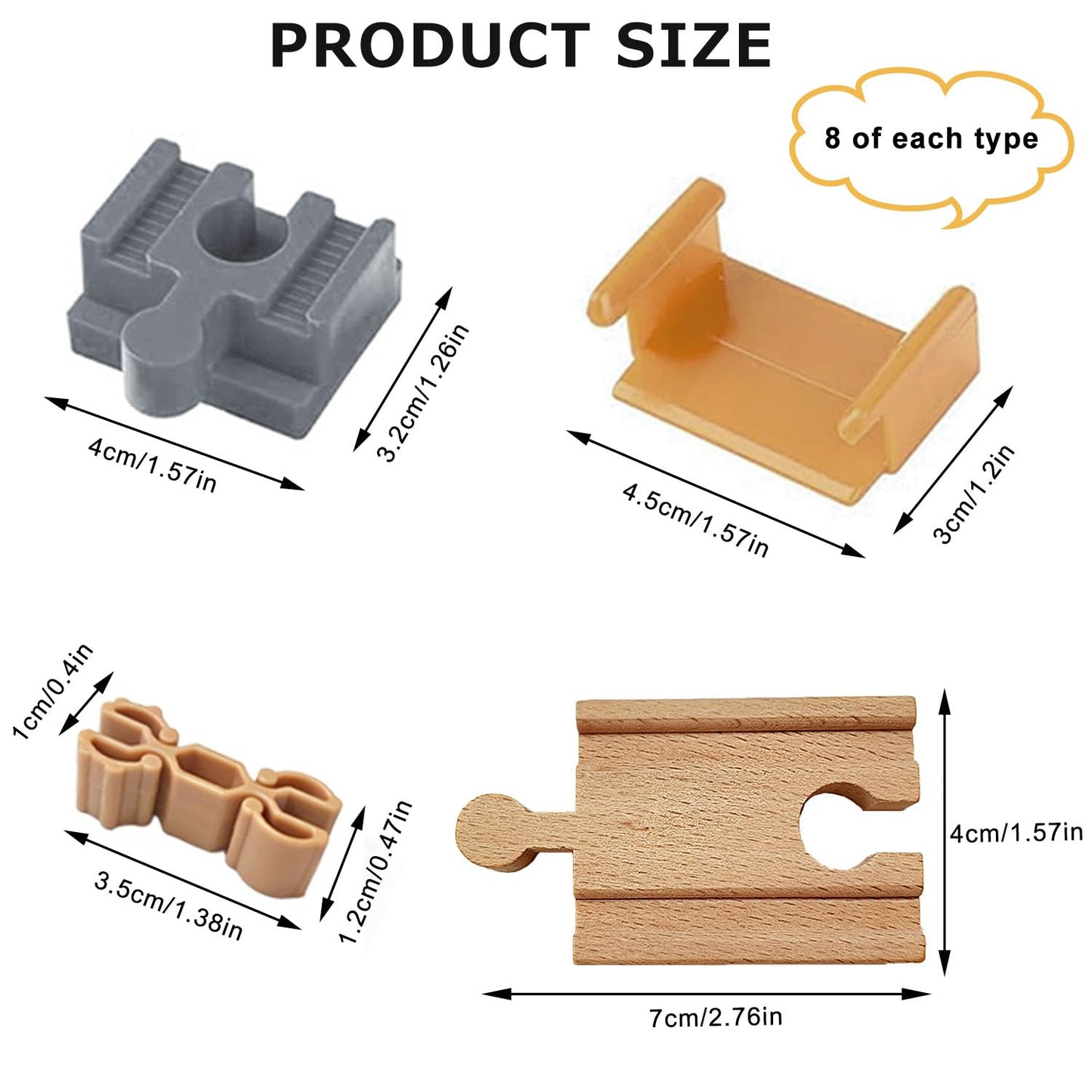 Wooden Train Track Accessories, 32Pcs, Wooden Track Connector, Train Toys Expansion Pack for Major Brands, Wood Train Track, Christmas Birthday Gift for Girls & Boys