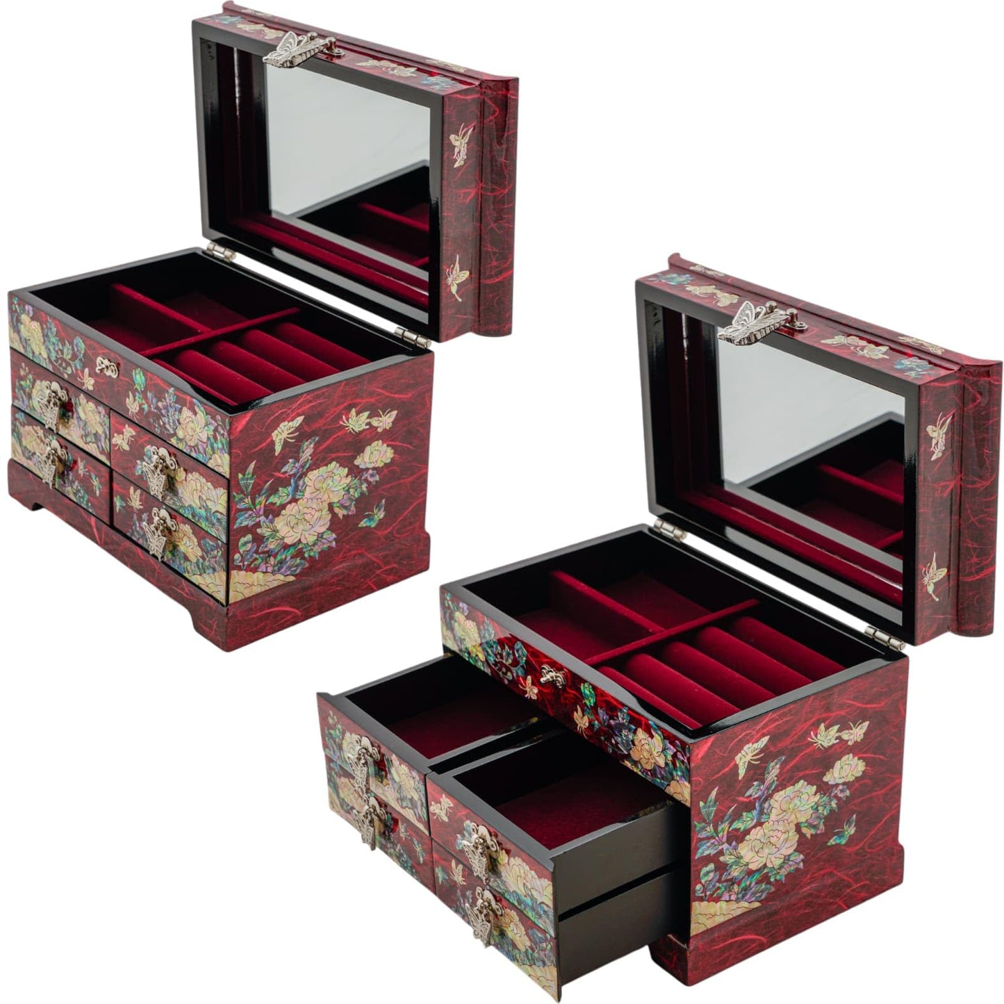 February Mountain Mother of Pearl Wooden Jewelry Organizer Box – Jewelry Storage Box for Women, Features Spacious Drawers, Ideal for Rings, Bracelets, Watches, Chains, Accessories