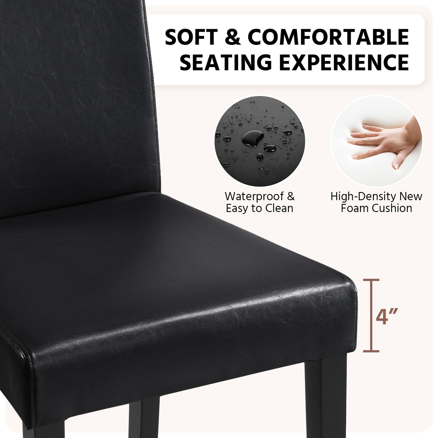 Yaheetech Dining Chairs Set of 4 PU Leather Upholstered Parsons Dining Chairs with Solid Wood Legs for Kitchen/Living Room/Restaurant, Modern Style, Black