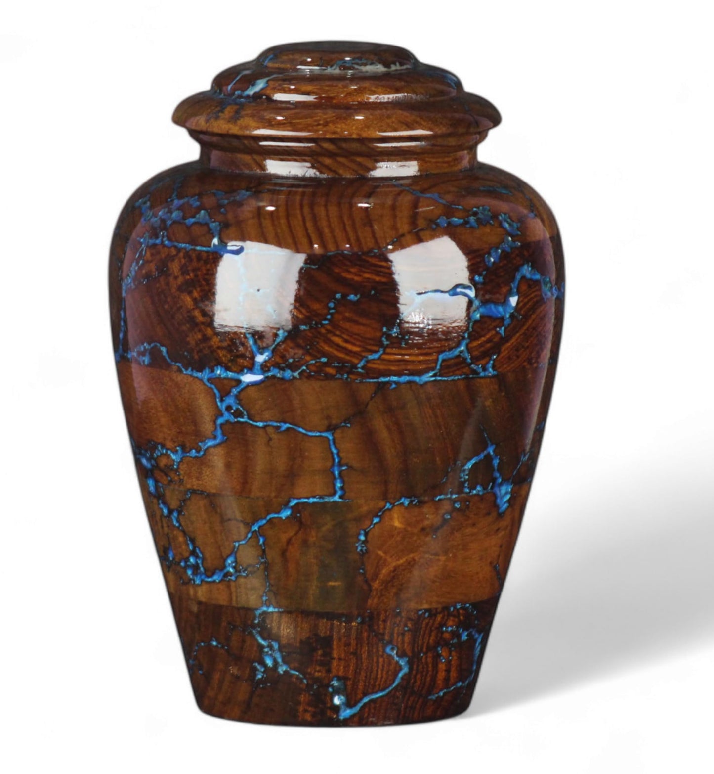 Rosewood Cremation Urns for Human Ashes Adult Male Female, Wooden Urns for Pets Ashes (Large - 200 lbs, Blue Resin)