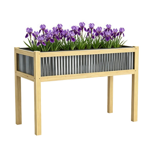 GROWRKS Raised Garden Bed Outdoor - 48”L*20”W*34”H Elevated Wooden Planter Box Stand, Backyard, Patio, Balcony w/Bed Liner, 300lb Capacity
