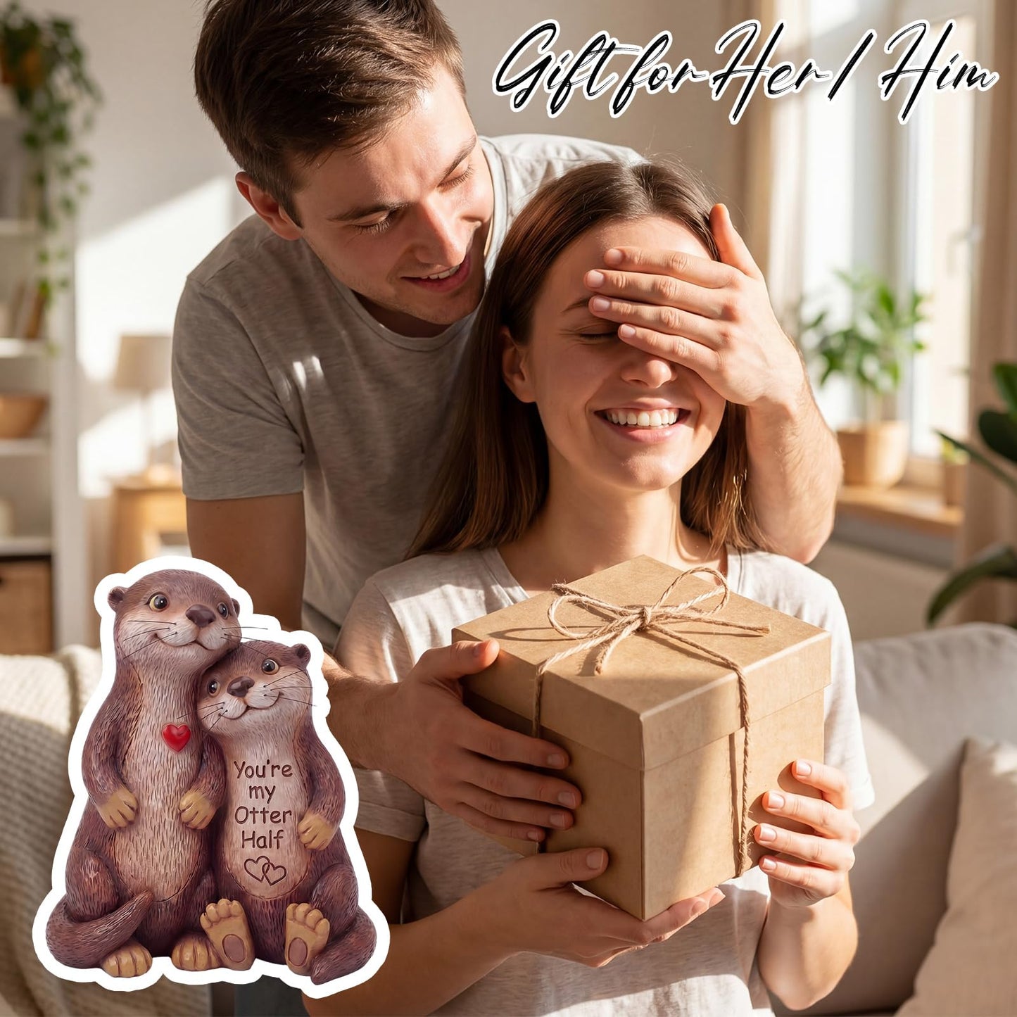 RattanView Love Otter Couple Figurine Anniversary Wedding Gift for Women Men Cute Animal Resin Statue I Love You Birthday Gift for Girlfriend Wife Husband Partner Romantic Sculpture Home Decor