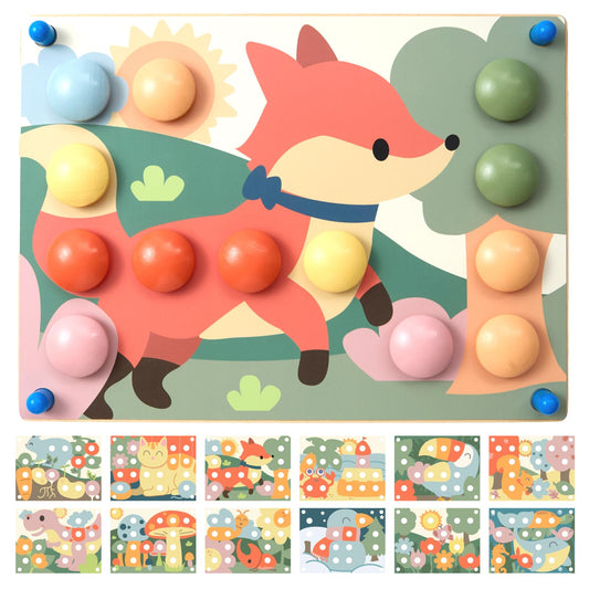 Nene Toys Wooden Color Matching Pegboard for Toddlers 2+ - Pastel Button Art Mosaic Puzzle with 24 Wooden Pegs & 12 Pattern Cards - Montessori Fine Motor Toy for 2 3 Year Old Boys Girls