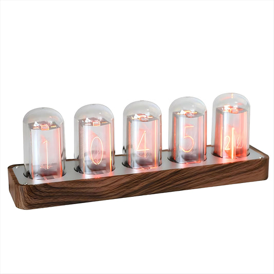 ClocTeck Nixie Tube Clock with Wi-Fi SYNC, Alarm & Timer, 12/24H Display, No Assembly Required - A Retro Gift for Friends (Wood Grain)