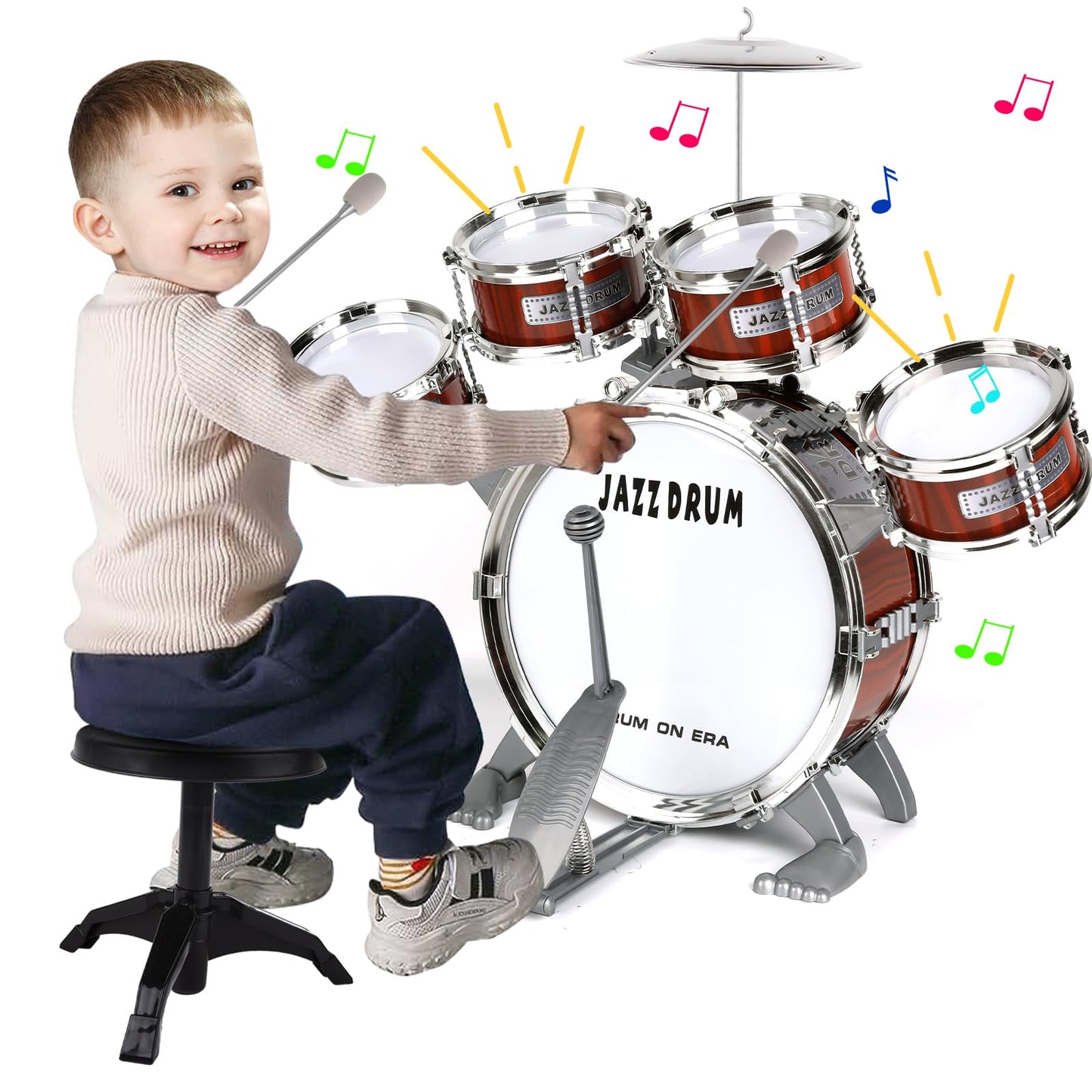 Kids Drum Set for Toddlers 3-5 - Musical Instruments Toys Drum Kit 9 Pcs with Stool, Birthday Musical Toys for Toddlers 3 4 5 Year Old Boys Girls
