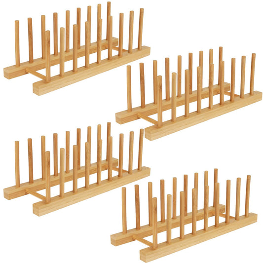 Yuixoseu 4 Pcs Bamboo Wooden Dish Drying Rack, Plate Organizer for Cabinet Space Saver and Kitchen Counter, Cutting Board Organizer for Pot Lid, Bowl, Cup, Book and More