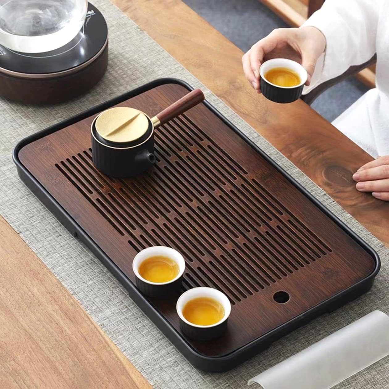Large 17 Inch Bamboo Chinese Gongfu Tea Tray Table Box with Water Storage for Kungfu Kung fu Tea Set