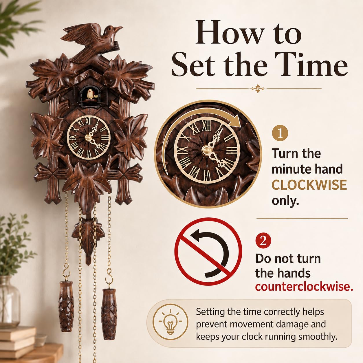 Cuckoopro Cuckoo Clock, Black Forest Style Wooden Pendulum Quartz Wall Clock, Volume Control, Night Silent, Gift Package, Professional Service