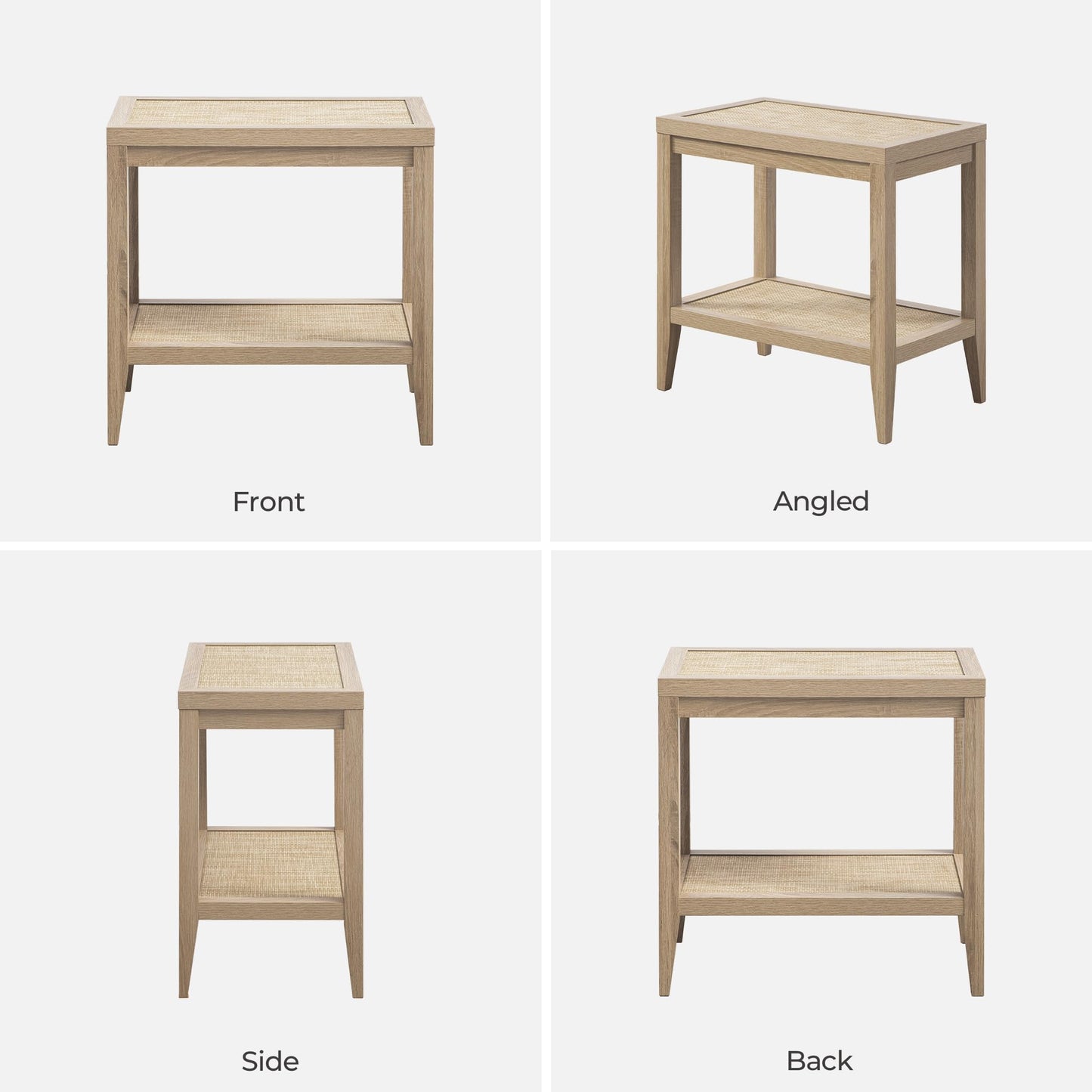 SICOTAS Rattan Nightstand Bedside Table - Farmhouse Boho Narrow Accent End Table with 2 Open Rattan Shelves for Bedroom, Living Room, Small Spaces - Light Oak