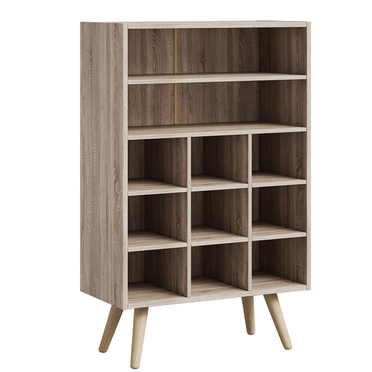 MIKORYS2X 5 Tiers Shoe Cubby, Shoe Storage Cabinet with 9 Cubbies, Wooden Shoe Rack Organizer with 2 Shelves and Legs, 10-15 Pairs, Freestanding Cubby Shoe Rack for Closet, Entryway, Bedroom, Natural
