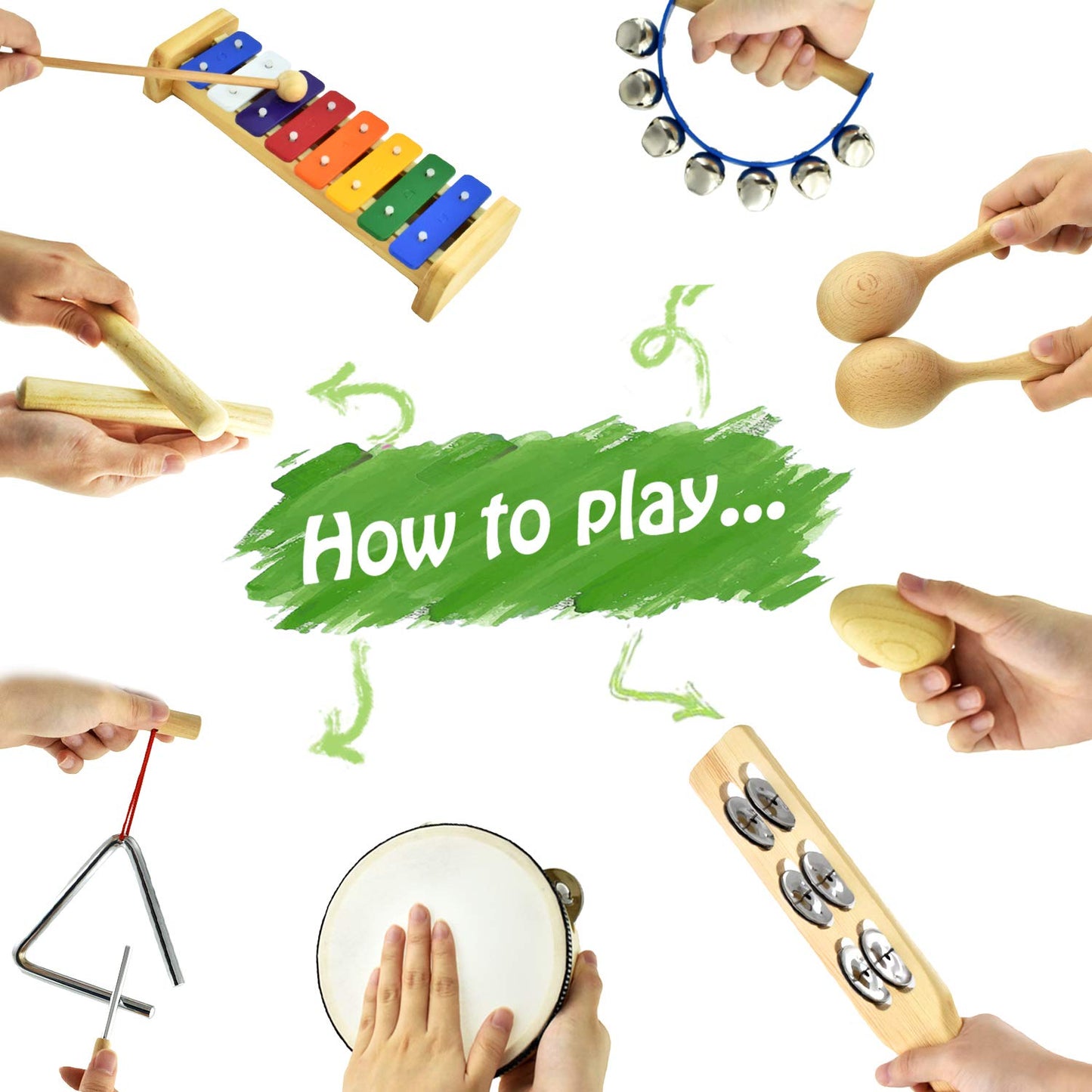 MUSICUBE Musical Instrument Set for Toddler Baby Kid Wooden Percussion Instrument Musical Toys Xylophone Maracas Egg Shaker Tambourine Triangle Instrument for Boys Girls