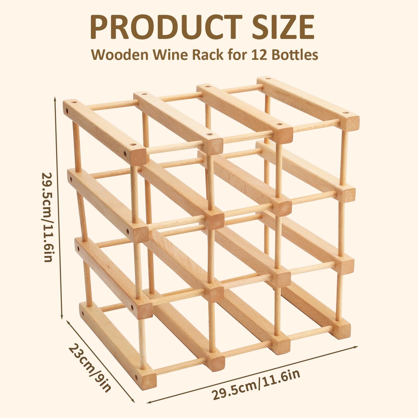Spalivivre 12-Bottle Wooden Wine Rack, Stackable Modular Wine Rack, DIY Assembly Wine Storage Rack, Wine Bottle Holder for Inside Cabinet and Countertop